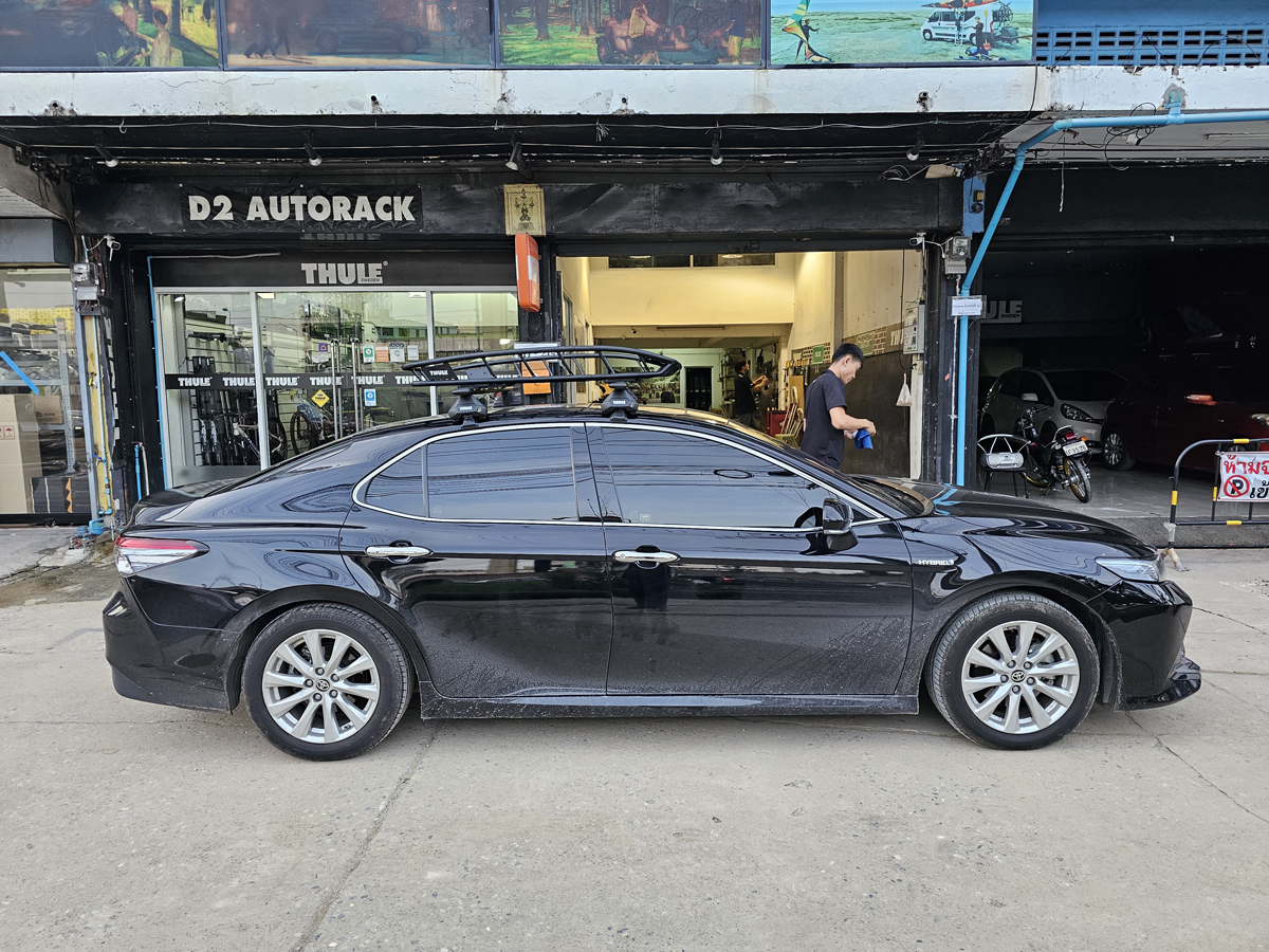 Toyota Camry ติดตั้ง แร็คหลังคารถเก๋ง THULE Roofrack รุ่น CANYON XT 859 Black Color