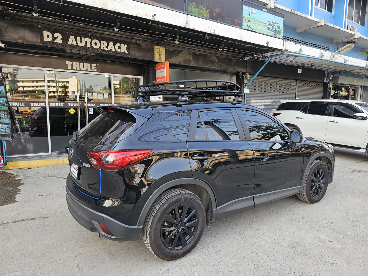 Mazda CX-5 ติดตั้ง ตะแกรงใส่ของบนหลังคา THULE Roofrack รุ่น CANYON XT 859 Black Color