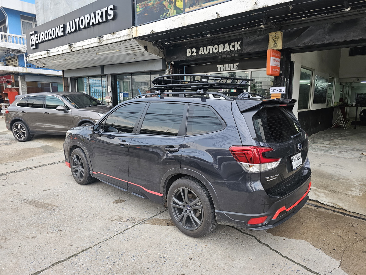 Subaru Forester ติดตั้ง แร็คหลังคามือสอง THULE Roofrack รุ่น CANYON XT 859 Black Color