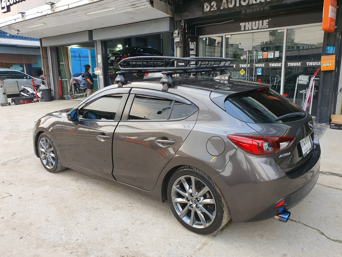 Mazda 3 ติดตั้ง แร็คหลังคามือสอง THULE Roofrack รุ่น CANYON XT 859 Black Color