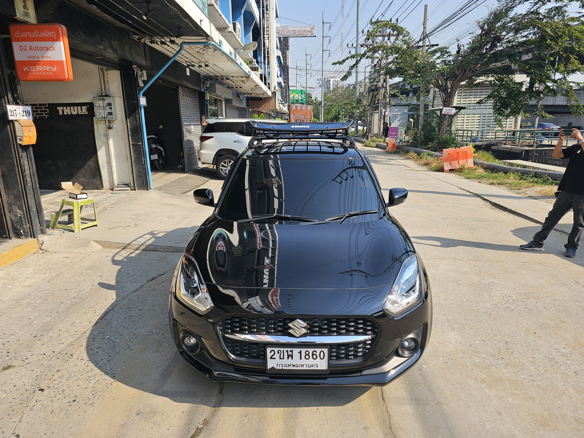 Suzuki Swift ติดตั้ง ติดแร็คหลังคา THULE Roofrack รุ่น CANYON XT 859 Black Color