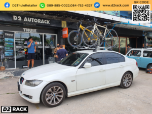 แร็คยึดบนหลังคารถยนต์ THULE รุ่น ProRide 598 ติดตั้งกับ BMW 520d ที่แขวนจักรยานบนหลังคารถsuv แร็คติดรถจักรยาน บีเอ็ม 520 ดี