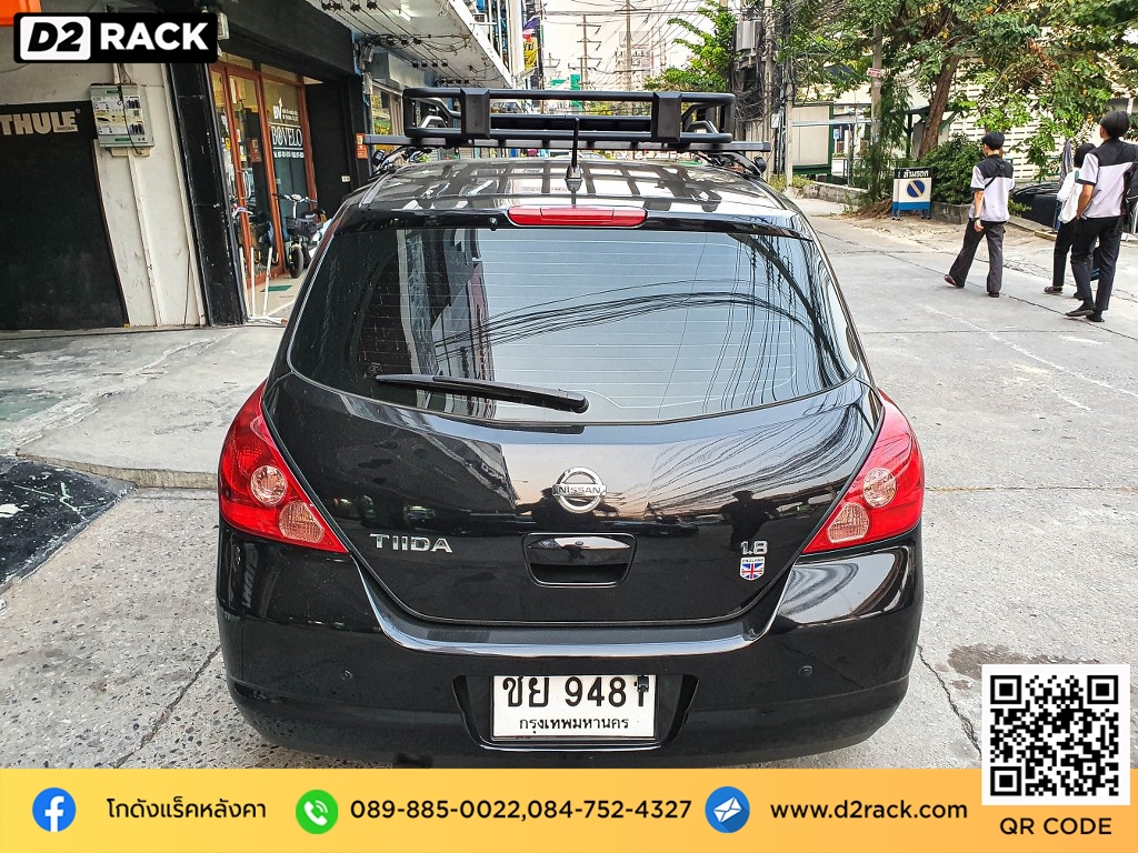 Nissan Tiida ติดตั้ง แร็คใส่ของบนหลังคา VRK Roofrack รุ่น TRAY 001 100x120 cm