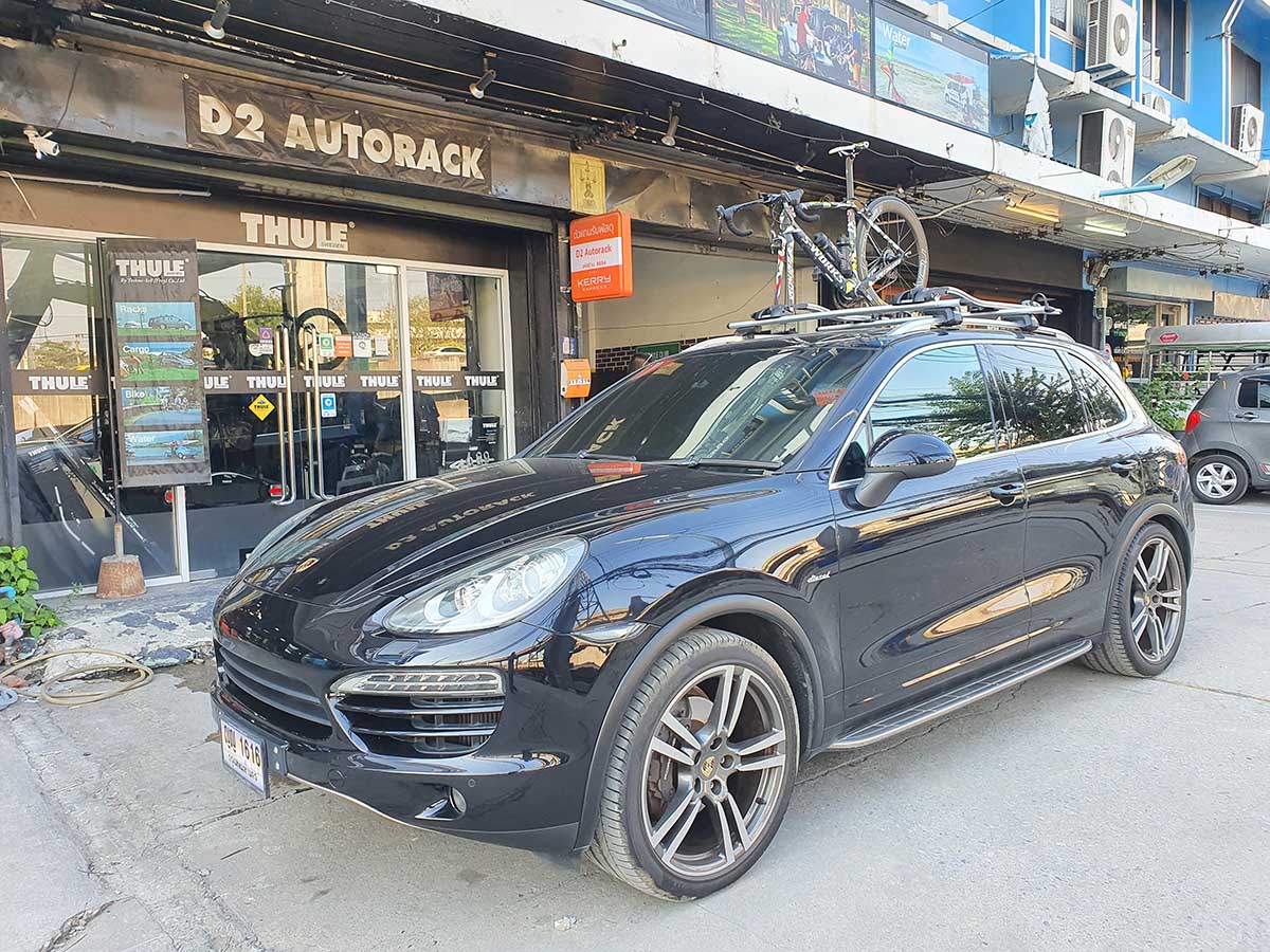 Porsche Cayenne ติดตั้ง rackจักรยาน thule bikerack รุ่น outride 561