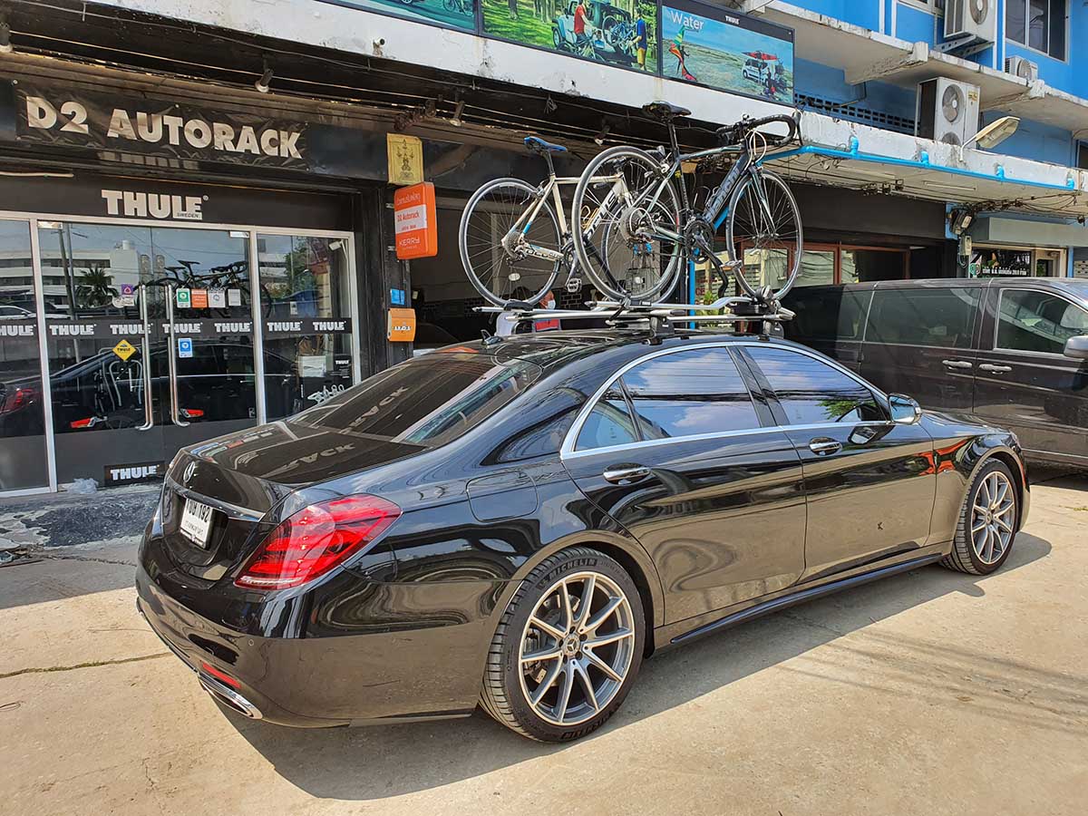 Benz S560 ติดแร็คจักรยาน thule bikerack รุ่น Proride 598