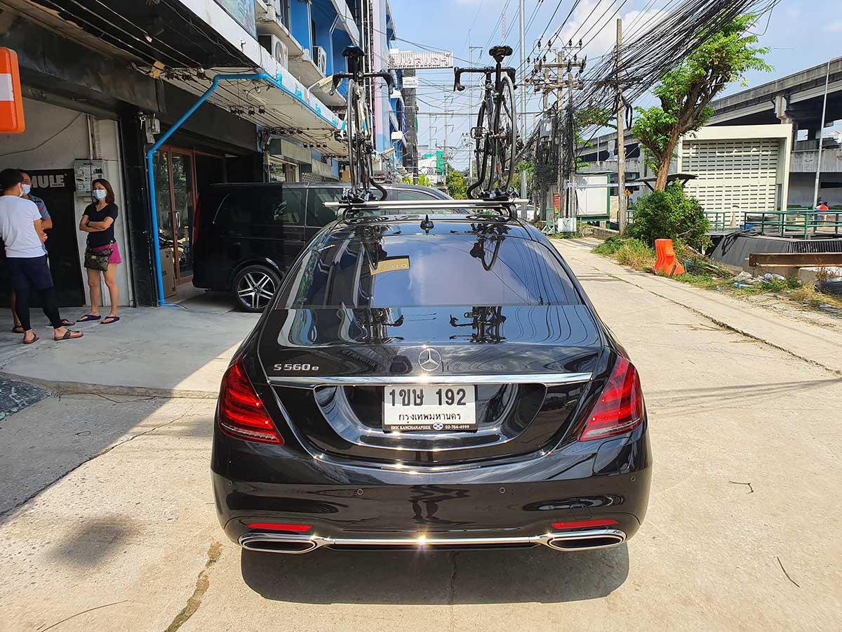 Benz S560 ติดตั้ง แร็คจักรยาน thule bikerack รุ่น Proride 598