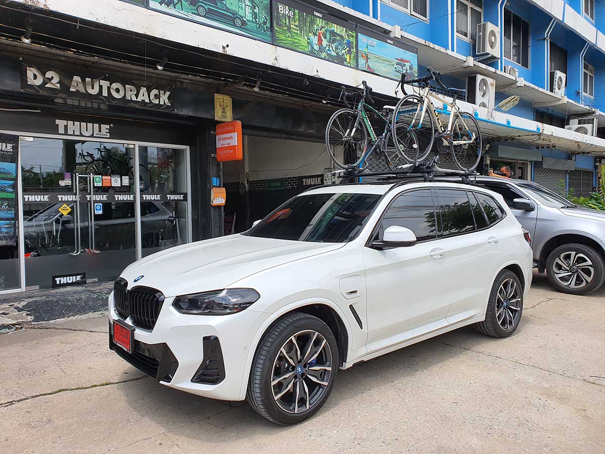 BMW X3 ติดตั้ง แร็คจักรยาน thule bikerack รุ่น Proride 598