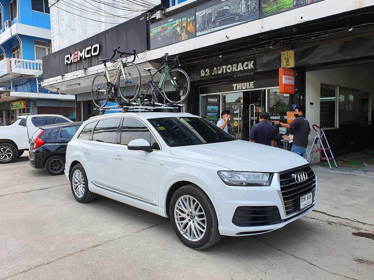 Audi Q7 ติดตั้ง แร็คจักรยาน thule bikerack รุ่น Proride 598