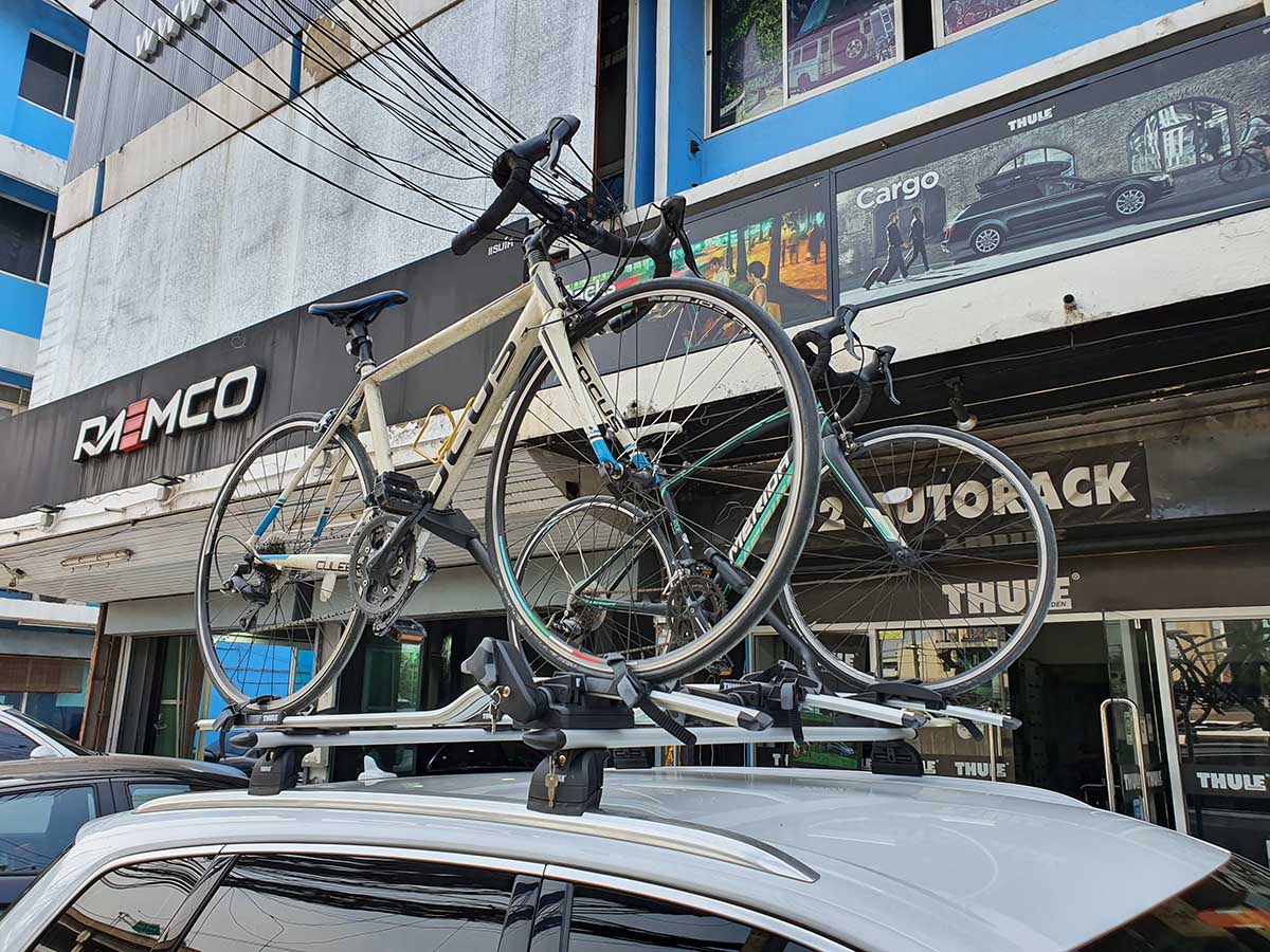 Audi Q7 ติดแร็คจักรยาน thule bikerack รุ่น Proride 598