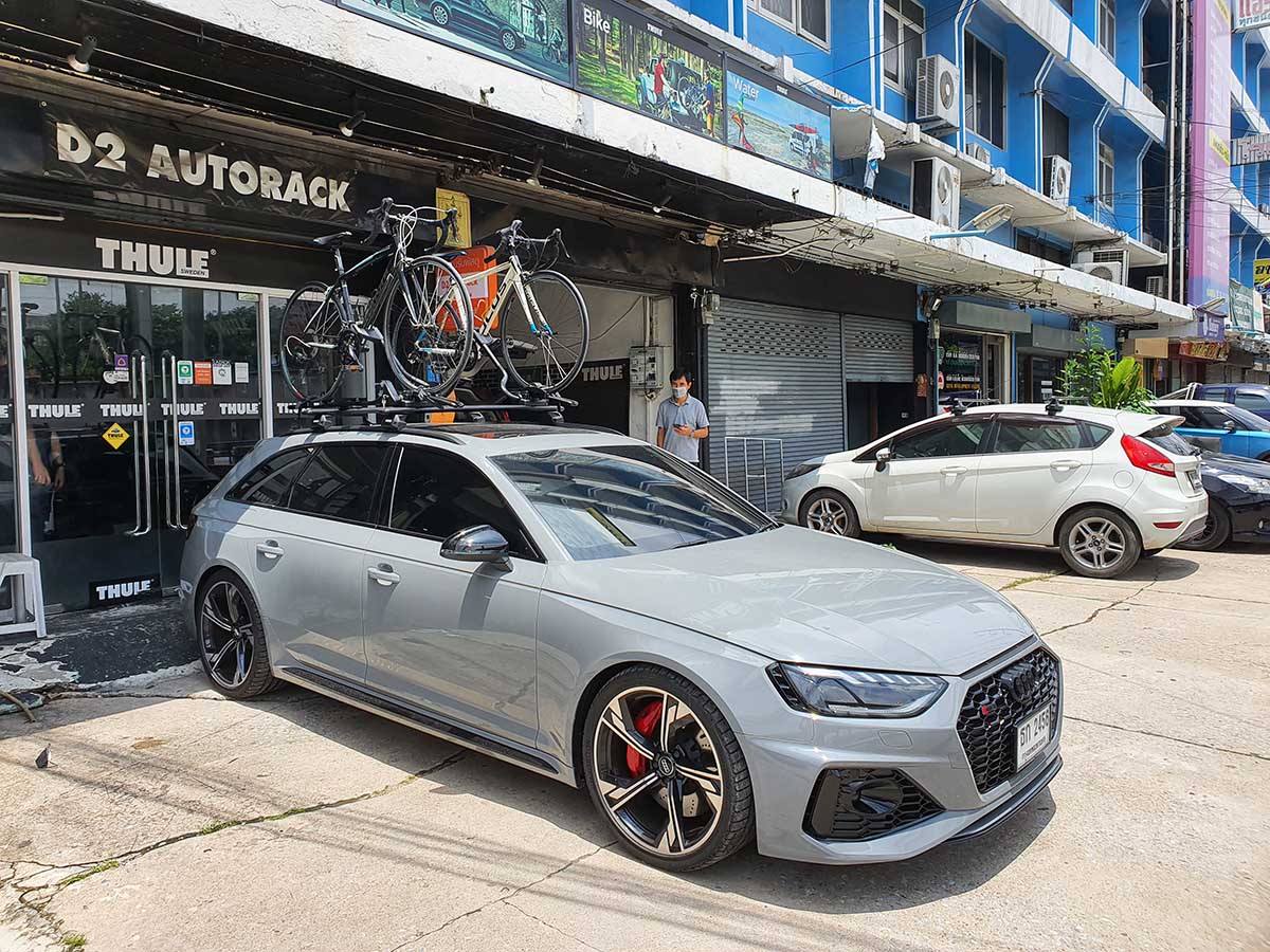 Audi RS4 ติดตั้ง แร็คจักรยาน thule bikerack รุ่น Proride 598