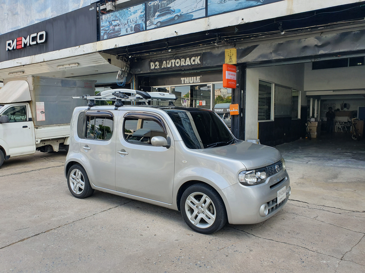 Nissan Cube ติดตั้ง แร็คหลังคา THULE Roofrack รุ่น Trail-M 823 Silver Color