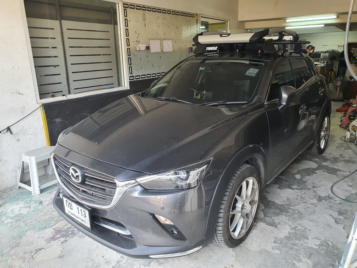 Mazda CX-3 ติดตั้ง แร็คหลังคา THULE Roofrack รุ่น Trail-M 823 Silver Color