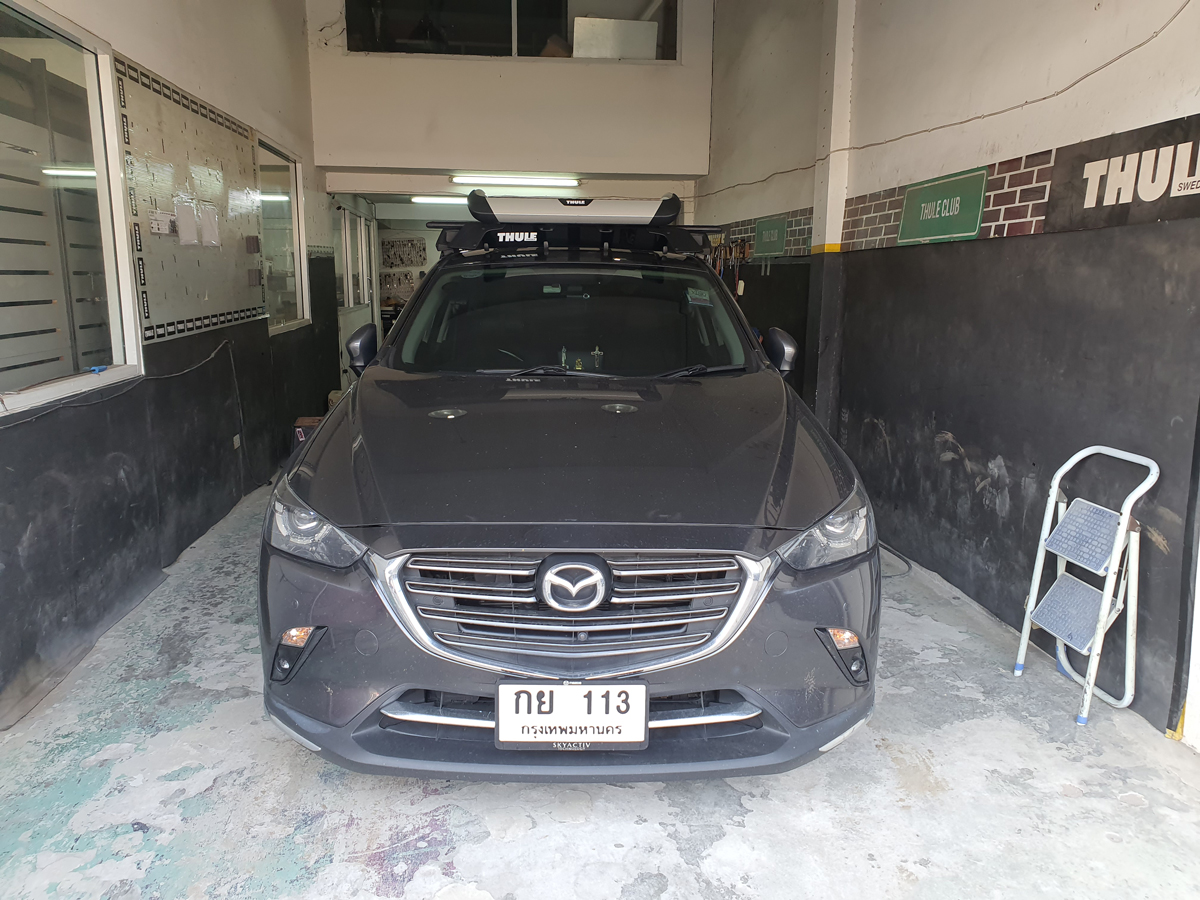 Mazda CX-3 ติดตั้ง แร็คหลังคารถเก๋ง THULE Roofrack รุ่น Trail-M 823 Silver Color