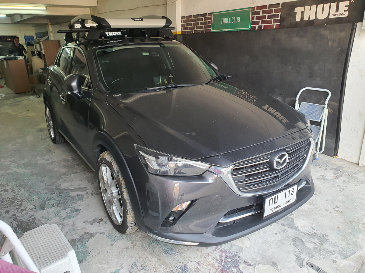 Mazda CX-3 ติดตั้ง แร็คหลังคามือสอง THULE Roofrack รุ่น Trail-M 823 Silver Color