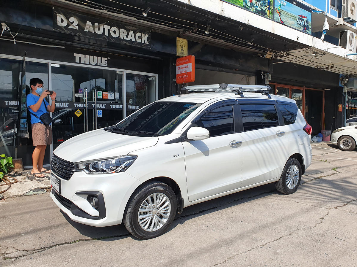 Suzuki Ertiga ติดตั้ง แร็คหลังคา VRK Roofrack รุ่น Modern White Color 100x120 cm