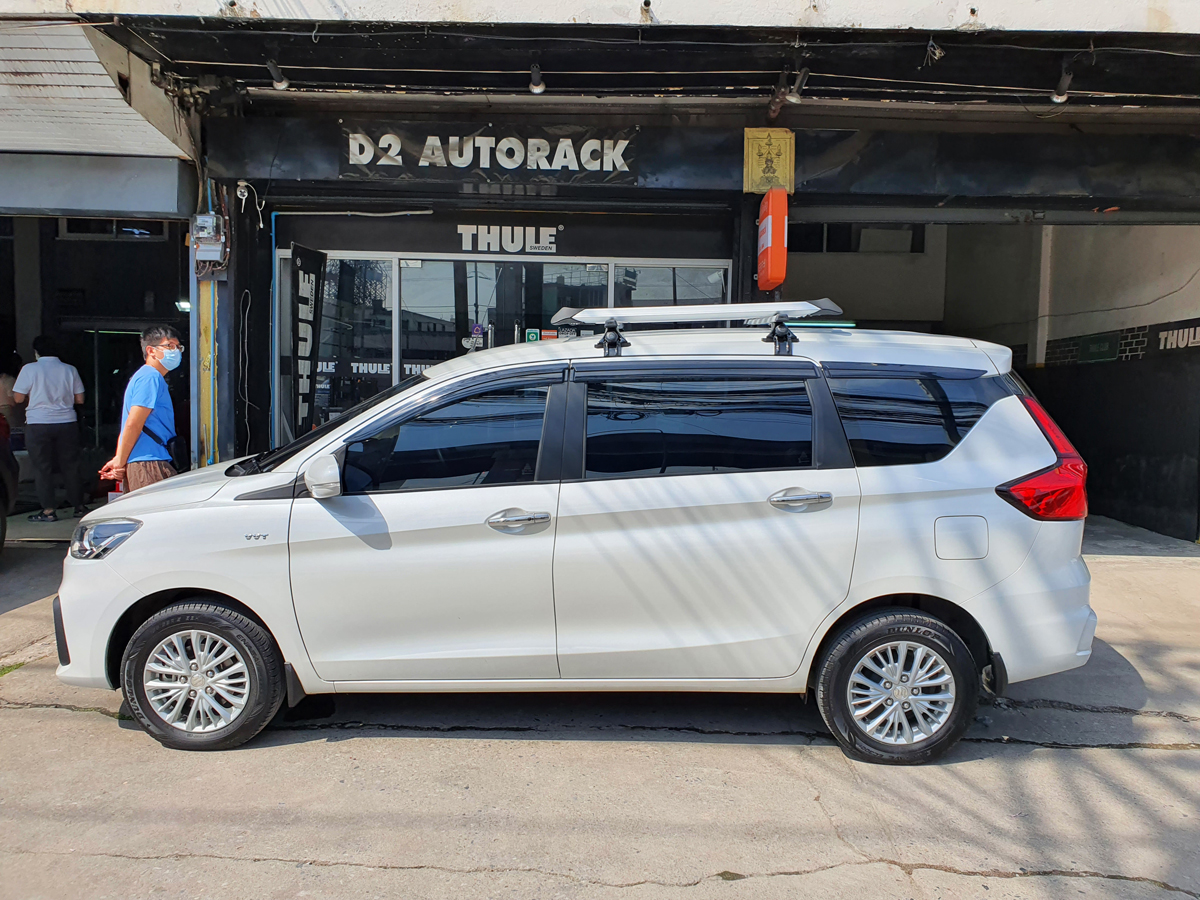 Suzuki Ertiga ติดตั้ง แร็คหลังคารถเก๋ง VRK Roofrack รุ่น Modern White Color 100x120 cm