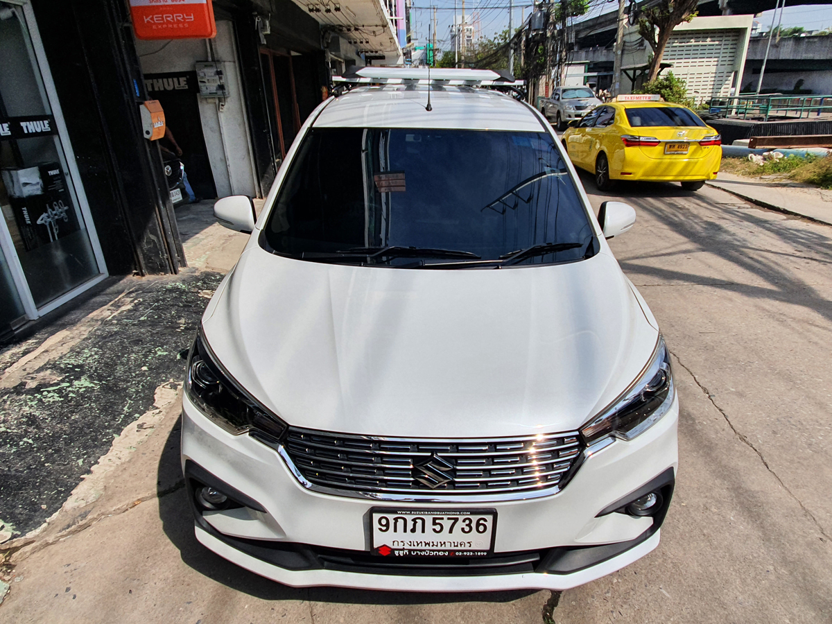 Suzuki Ertiga ติดตั้ง ติดแร็คหลังคา VRK Roofrack รุ่น Modern White Color 100x120 cm