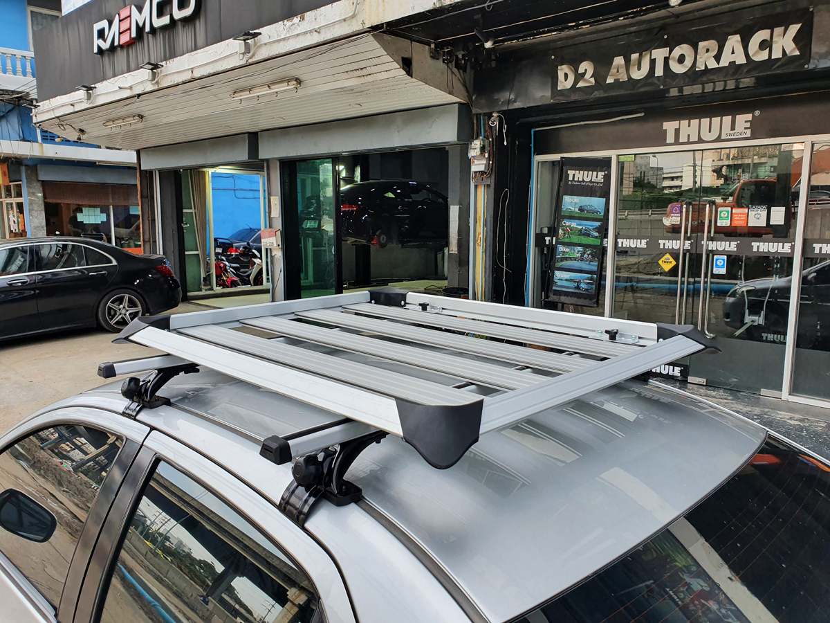 Toyota Vios ติดตั้ง แร็คหลังคารถ VRK Roofrack รุ่น Modern White Color 100x120 cm