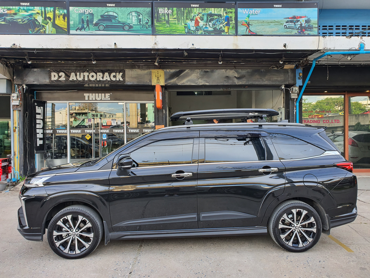 Toyota Veloz ติดตั้ง แร็คใส่สัมภาระบนหลังคา VRK Roofrack รุ่น Sport Black Color 100x150 cm