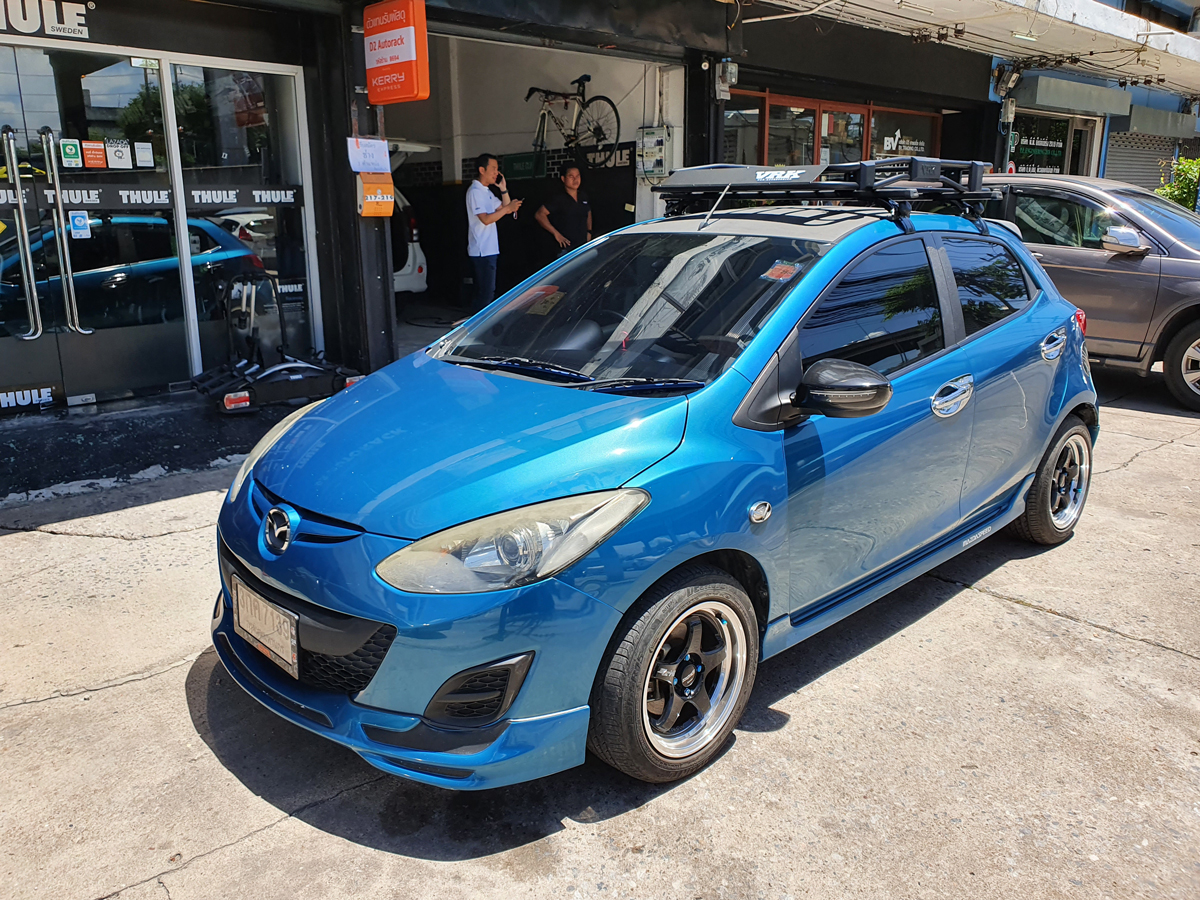 Mazda 2 ติดตั้ง แร็คหลังคา VRK Roofrack รุ่น TRAY-001 90x120 cm