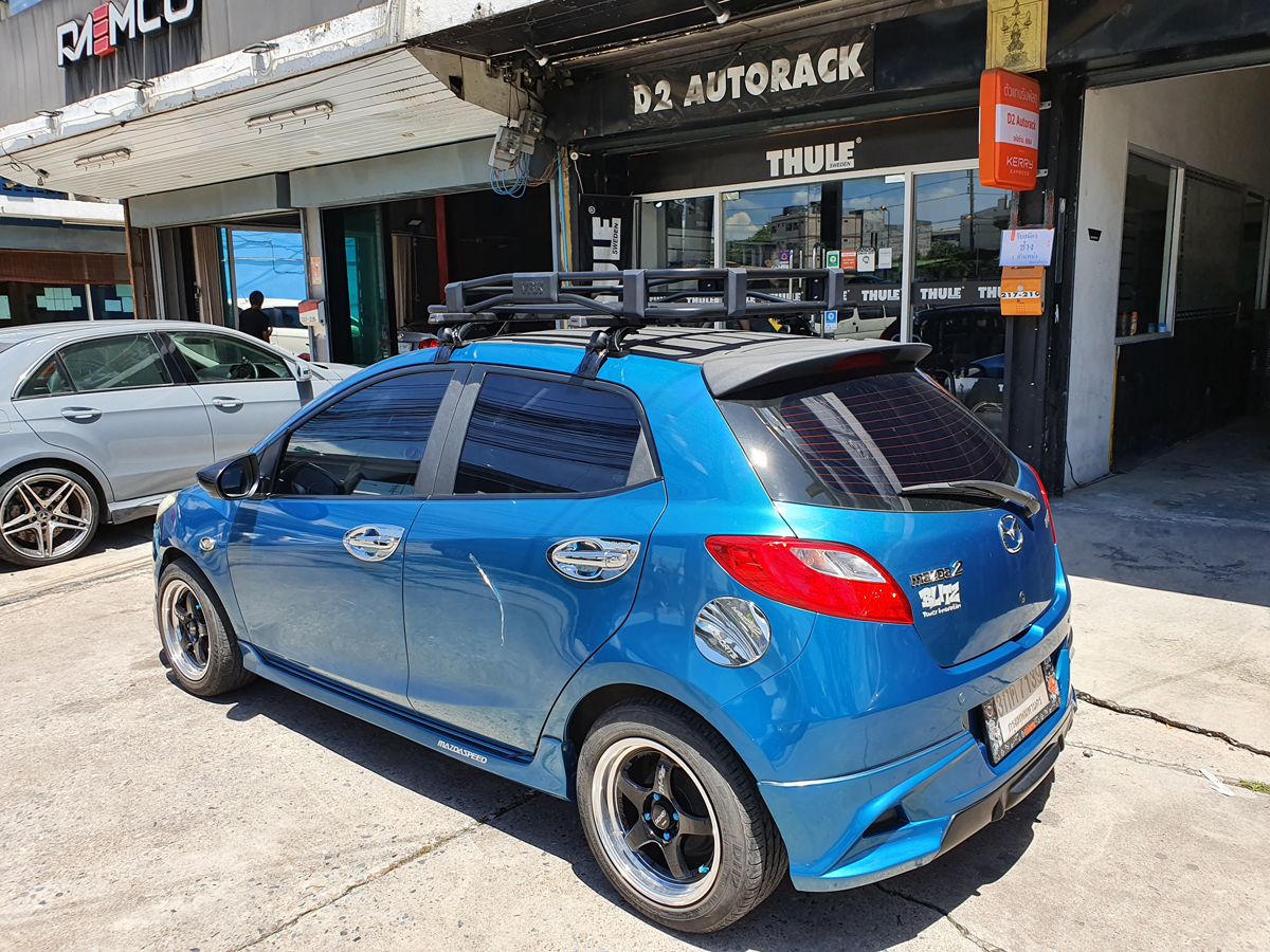 Mazda 2 ติดตั้ง แร็คหลังคามือสอง VRK Roofrack รุ่น TRAY-001 90x120 cm