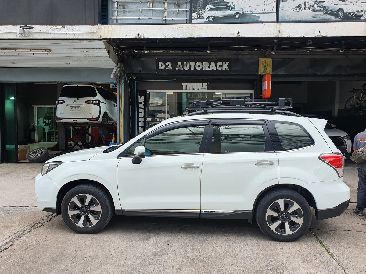 Subaru Forester ติดตั้ง แร็คหลังคารถเก๋ง VRK Roofrack รุ่น TRAY-002 100x150 cm