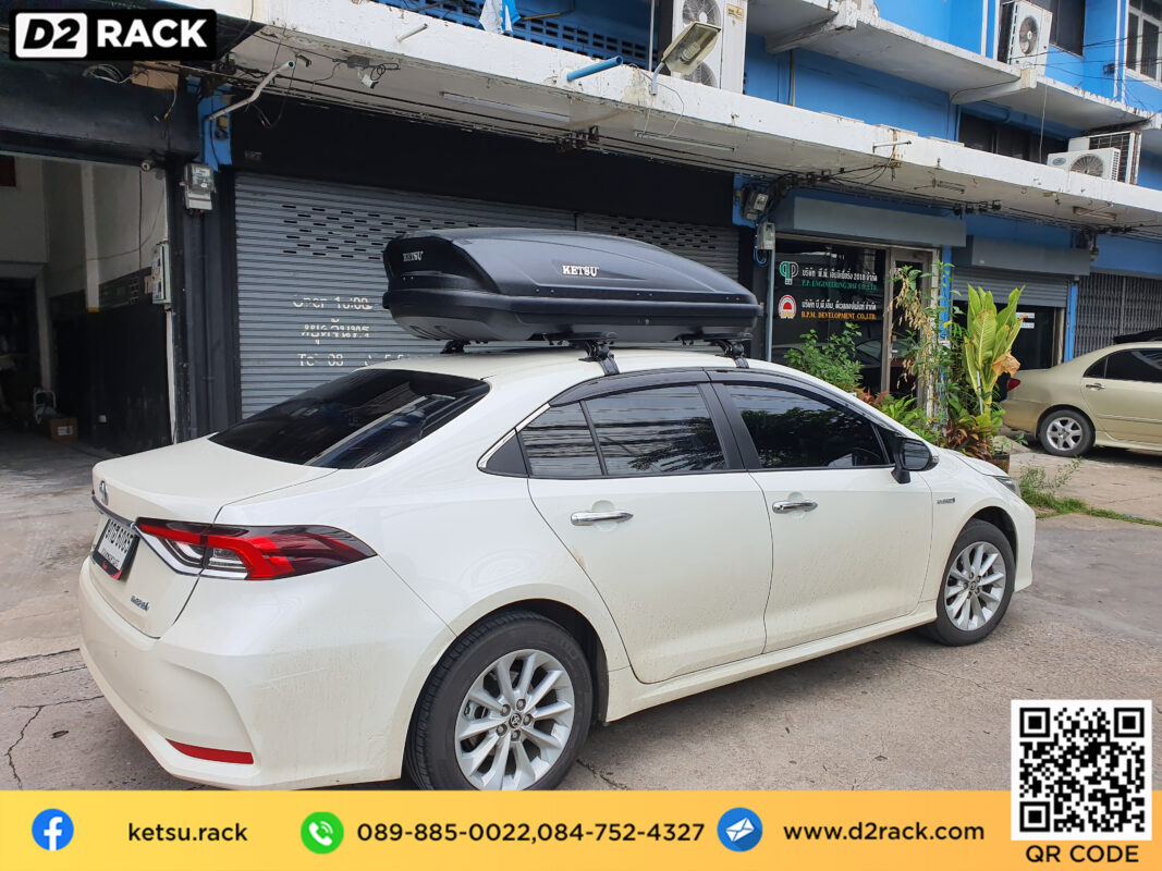  กล่อง RoofBox KETSU M2 กล่องติดหลังคาคารถ กล่องบนหลังคา คานขวาง : ผลงานติดตั้ง กล่องหลังคารถยนต์ roof box Toyota Altis อัลติส