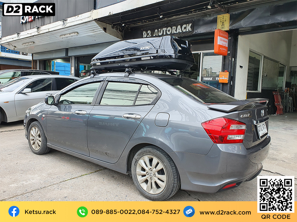  กล่องวางของบนหลังคา KETSU M3 ขาย roofbox มือสอง กล่องติดหลังคาคารถ ที่เก็บของบนหลังคา : ผลงานติดตั้ง กล่องหลังคารถยนต์ roof box Honda City ซิตี้