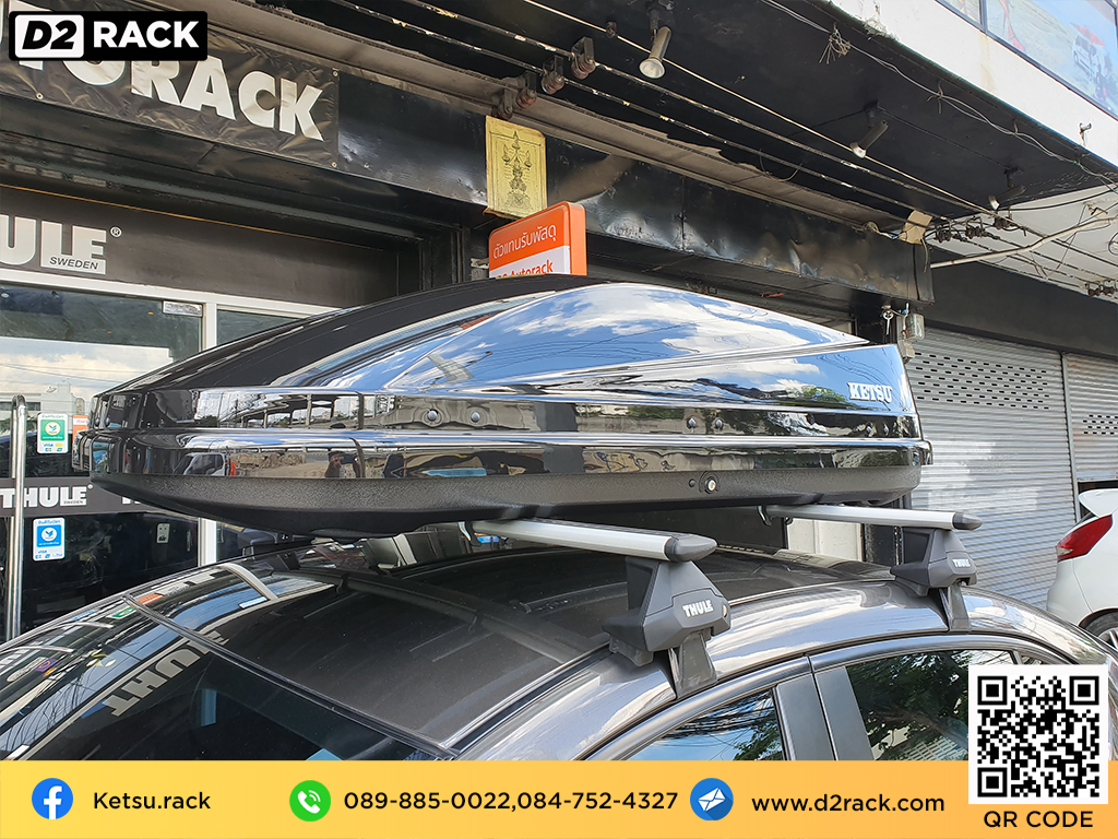 กล่องติดหลังคาคารถ KETSU M3 roof box ราคาถูก ที่วางของบนหลังคา กล่องหลังคารถ : ผลงานติดตั้ง กล่องหลังคารถยนต์ roof box Mazda3 มาสด้า3