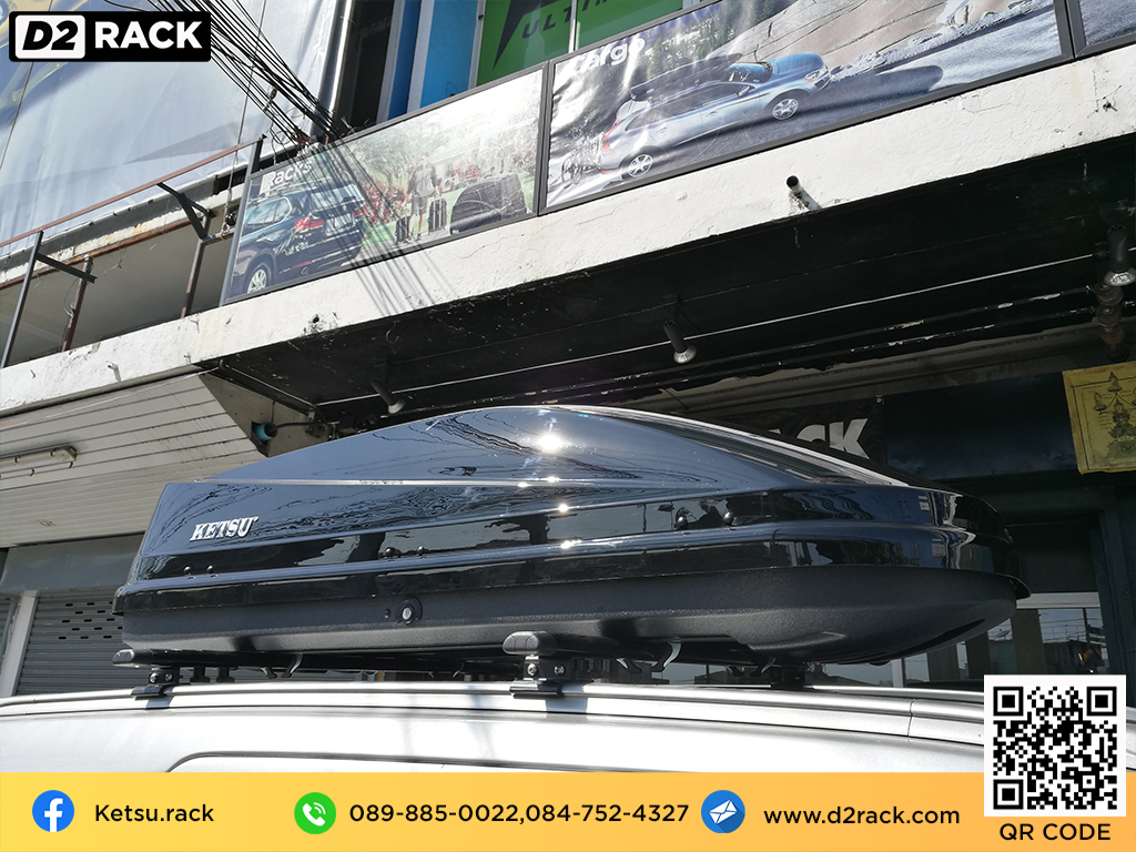 กล่อง RoofBox KETSU M3 กล่องติดหลังคาคารถ กล่องบนหลังคา คานขวาง : ผลงานติดตั้ง กล่องหลังคารถยนต์ roof box Mitsubishi Pajero ปาเจโร่