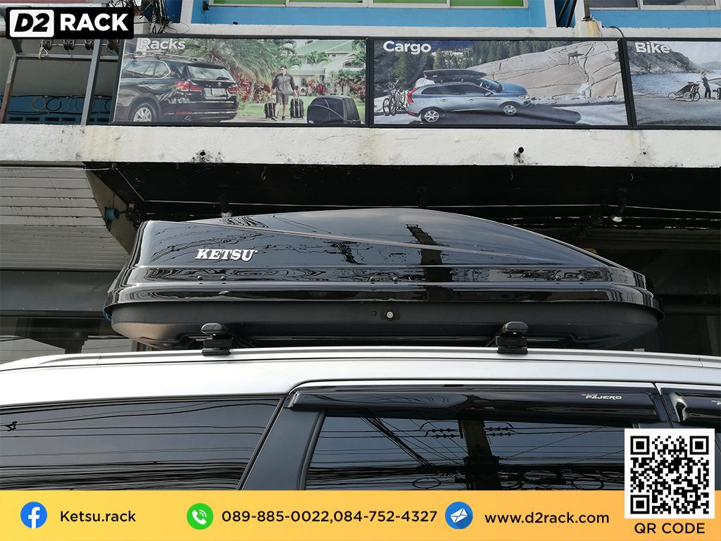 กล่องใส่สัมภาระบน หลังคารถ KETSU M3 กล่องเก็บของติดรถยนต์ กล่องบนหลังคารถ กล่อง RoofBox : ผลงานติดตั้ง กล่องหลังคารถยนต์ roof box Mitsubishi Pajero ปาเจโร่