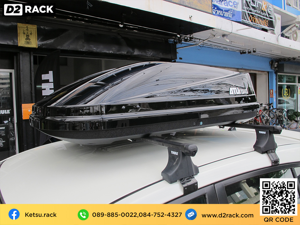 กล่องติดหลังคาคารถ KETSU M3 roof box ราคาถูก ที่วางของบนหลังคา กล่องหลังคารถ : ผลงานติดตั้ง กล่องหลังคารถยนต์ roof box Nissan Tiida ทีด้า