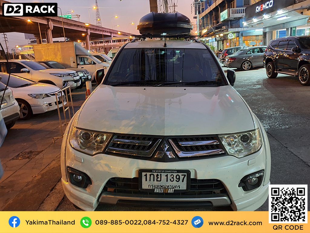 กล่องวางของบนหลังคา YAKIMA Skybox 21 กล่องบนหลังคา กล่อง RoofBox กล่องหลังคารถ : ผลงานติดตั้ง กล่องหลังคารถยนต์ roof box Mitsubishi Pajero 08-14 ปาเจโร่