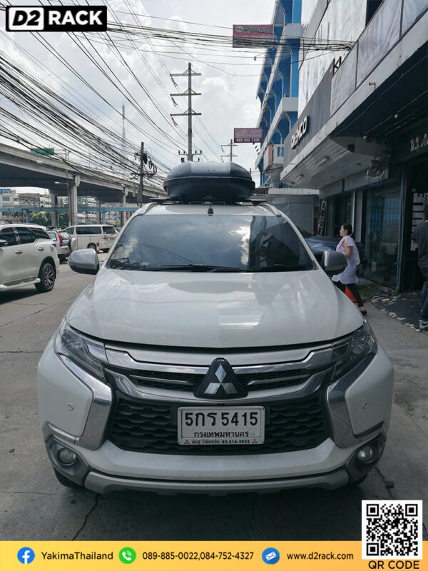 กล่องสัมภาระบนหลังคา มือสอง YAKIMA Roofbox Skybox 21 กล่องสัมภาระบนหลังคา คานขวาง กล่องบนหลังคา : ผลงานติดตั้ง กล่องหลังคารถยนต์ roof box Mitsubishi Pajero Sport ปาเจโร่