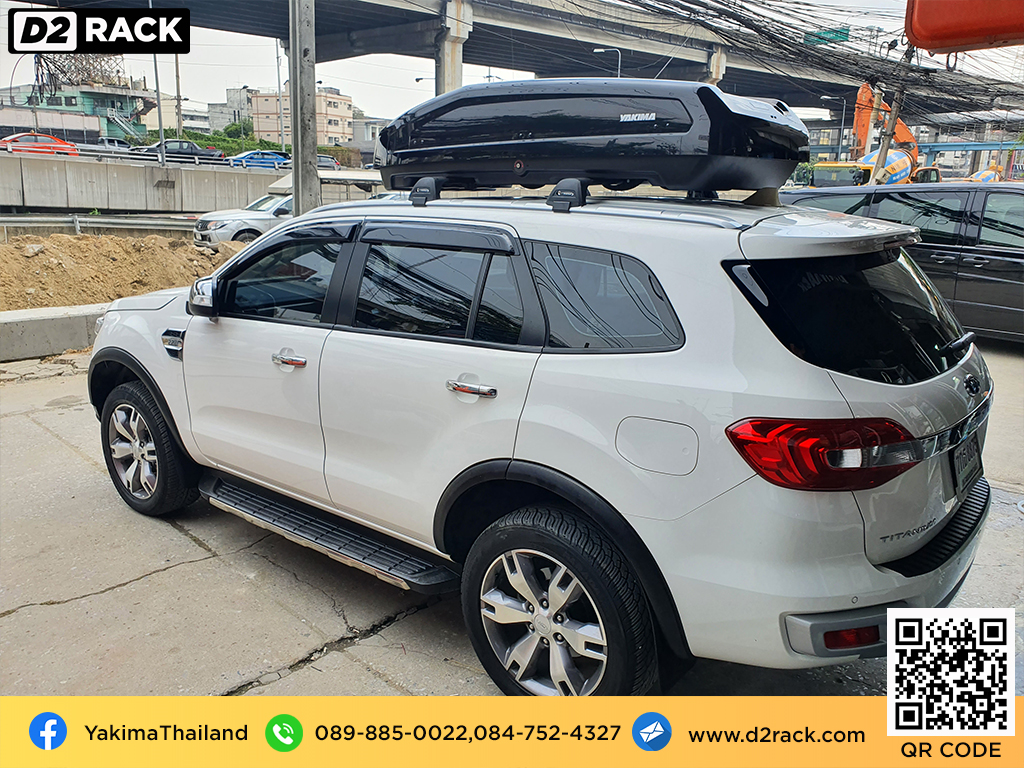 กล่อง RoofBox YAKIMA Easytrip 470 กล่องติดหลังคาคารถ กล่องบนหลังคา คานขวาง : ผลงานติดตั้ง กล่องหลังคารถยนต์ roof box Ford Everest เอเวอเรสต์