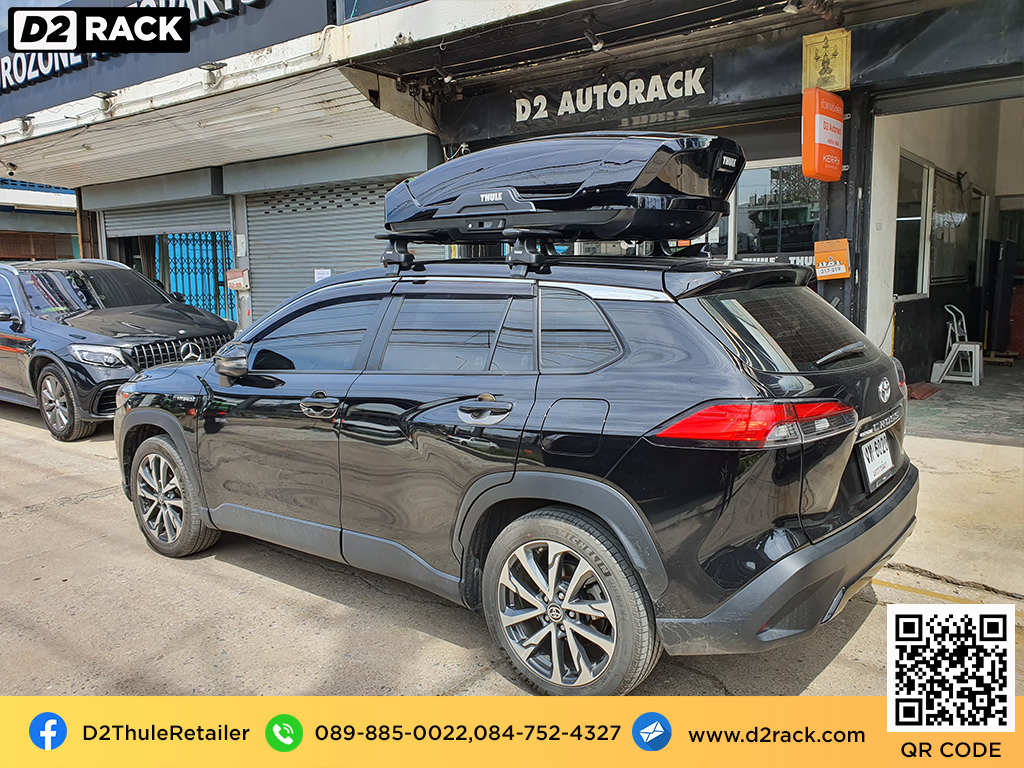 กล่องใส่สัมภาระบน หลังคารถ thule Motion XT M กล่องเก็บของติดรถยนต์ กล่องบนหลังคารถ กล่อง RoofBox : ผลงานติดตั้ง กล่องหลังคารถยนต์ roof box Toyota Cross โตโยต้า ครอส