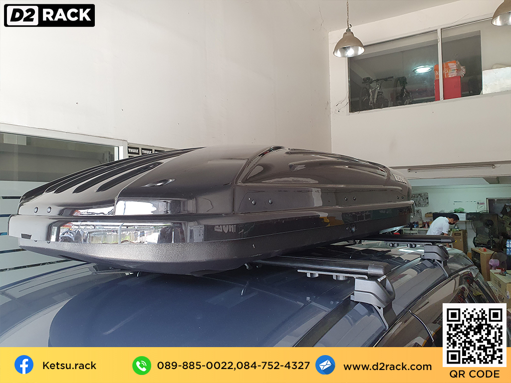 กล่องใส่สัมภาระบน หลังคารถ KETSU M1 กล่องเก็บของติดรถยนต์ กล่องบนหลังคารถ กล่อง RoofBox : ผลงานติดตั้ง กล่องหลังคารถยนต์ roof box Toyota Cross ครอส