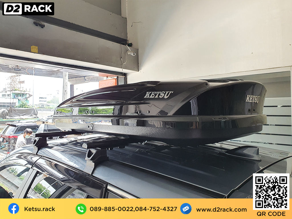 กล่องสัมภาระบนหลังคามือสอง KETSU M1 roofbox เชียงกง กล่องใส่สัมภาระบนหลังคารถ : ผลงานติดตั้ง กล่องหลังคารถยนต์ roof box Toyota Cross ครอส