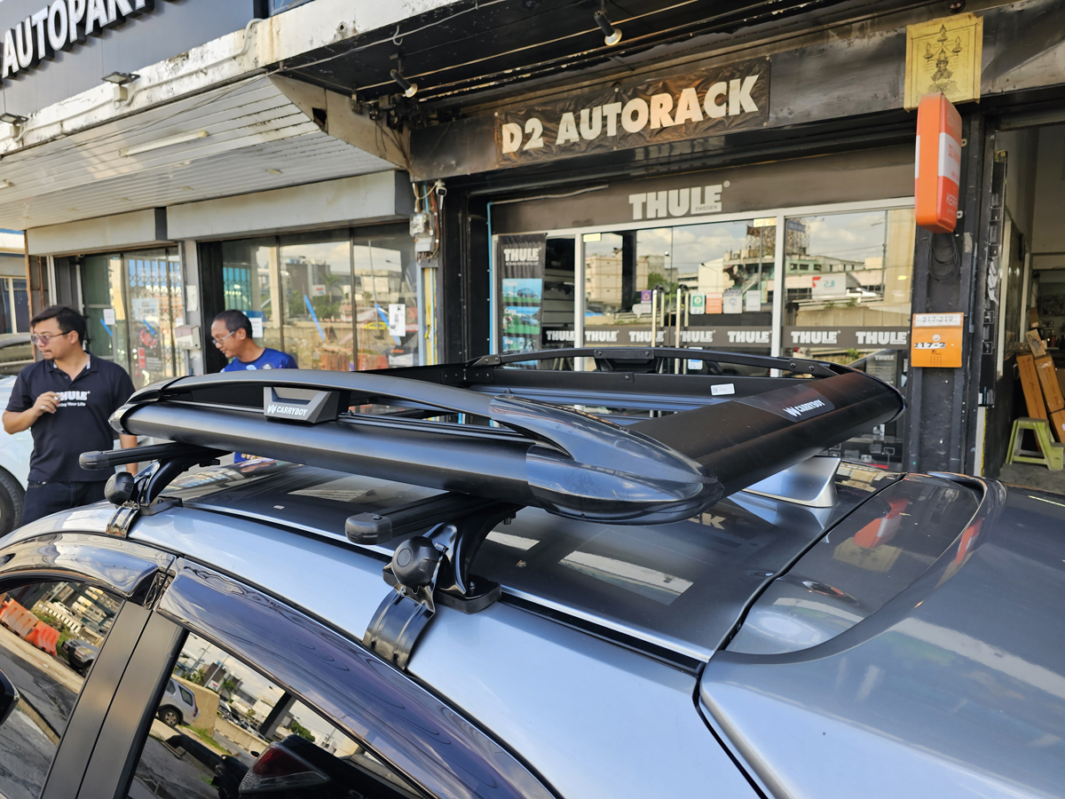 Mazda 2 ติดตั้ง แร็คเก็บของบนหลังคา CARRYBOY Roofrack รุ่น CB550N 100x120 cm