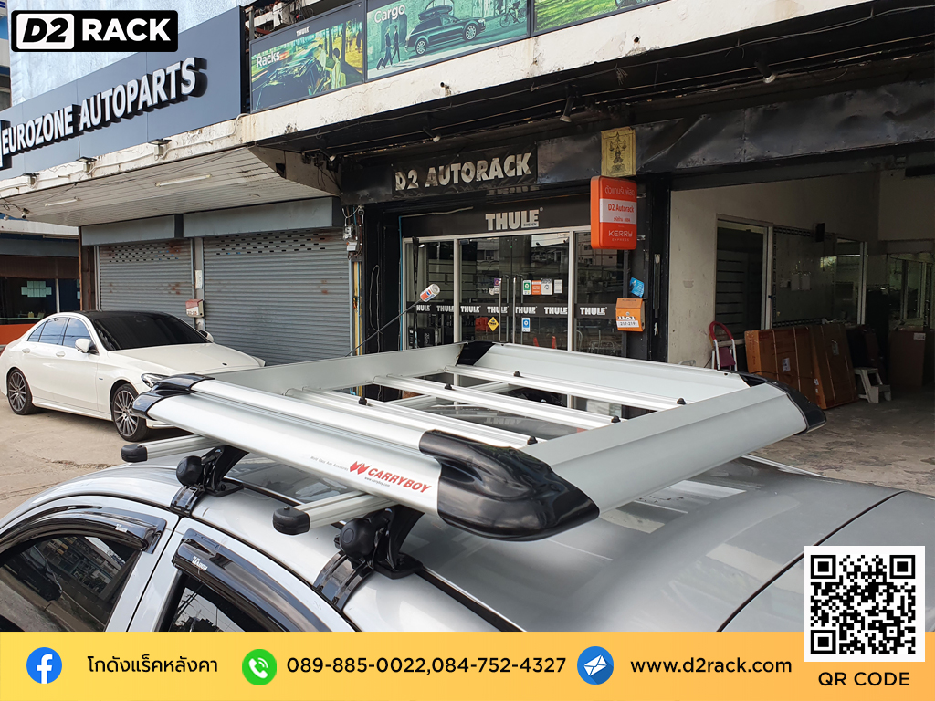 Nissan March ติดตั้ง ถาดใส่ของบนหลังคา CARRYBOY Roofrack รุ่น CB535N 100x120 cm