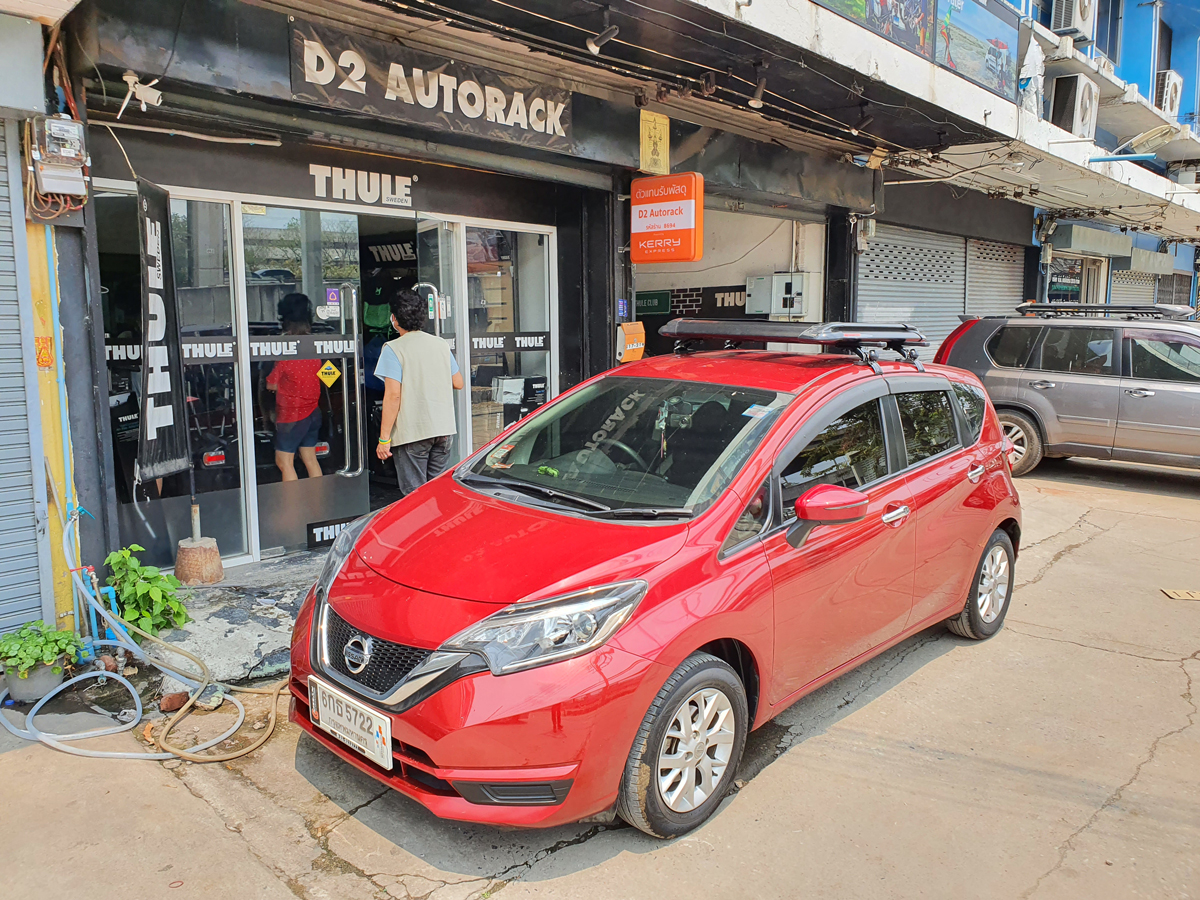 Nissan Note ติดตั้ง ขาจับแร็คหลังคา CARRYBOY Roofrack รุ่น CB535B 100x100 cm