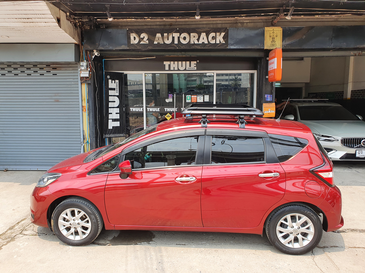 Nissan Note ติดตั้ง แร็คใส่สัมภาระบนหลังคา CARRYBOY Roofrack รุ่น CB535B 100x100 cm