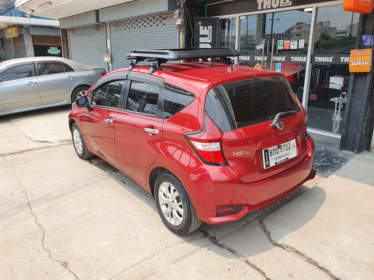 Nissan Note ติดตั้ง แร็คหลังคาแครี่บอย CARRYBOY Roofrack รุ่น CB535B 100x100 cm