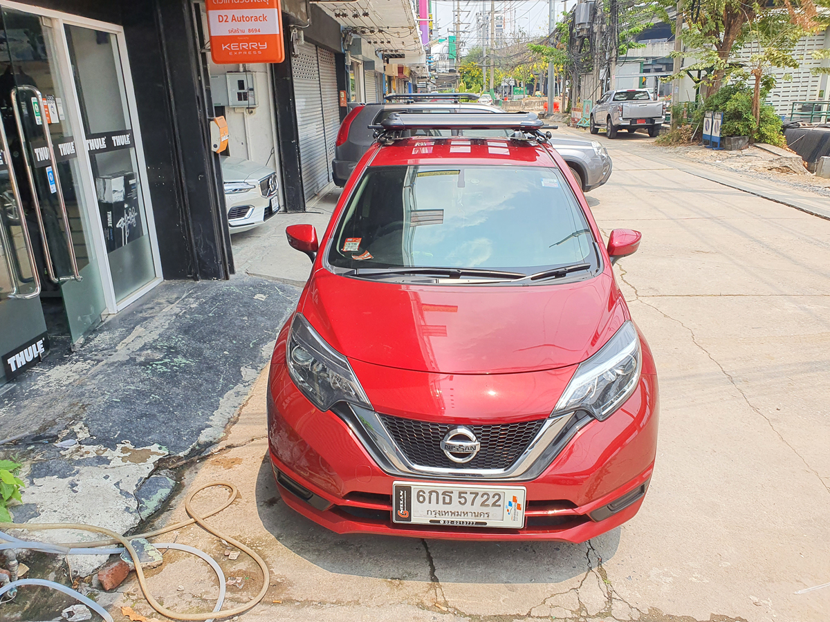 Nissan Note ติดตั้ง แร็คหลังคารถตู้ CARRYBOY Roofrack รุ่น CB535B 100x100 cm