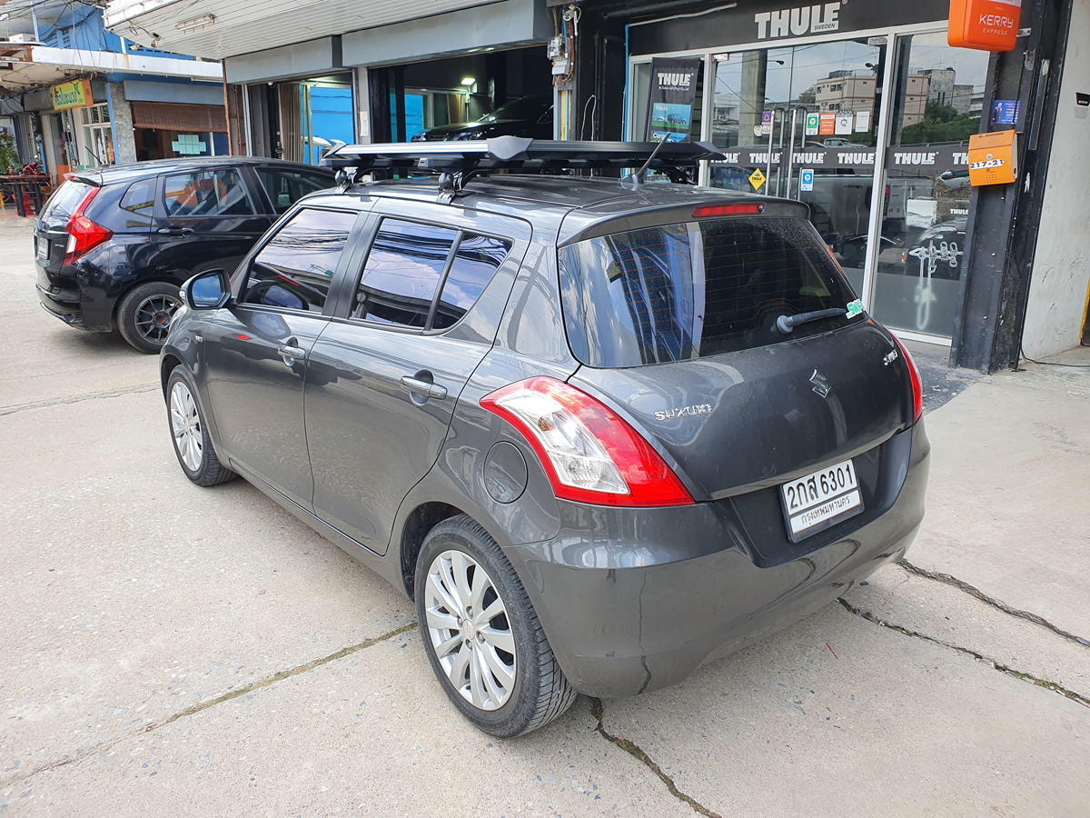 Suzuki Swift ติดตั้ง แร็คหลังคามือสอง VRK Roofrack รุ่น Modern Black Color 100x120 cm